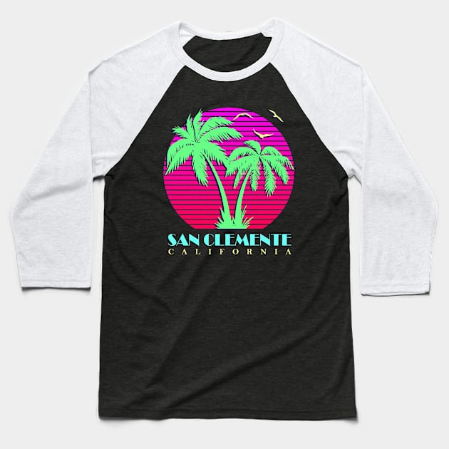 San Clemente California Palm Trees Sunset Baseball T-Shirt by Nerd_art